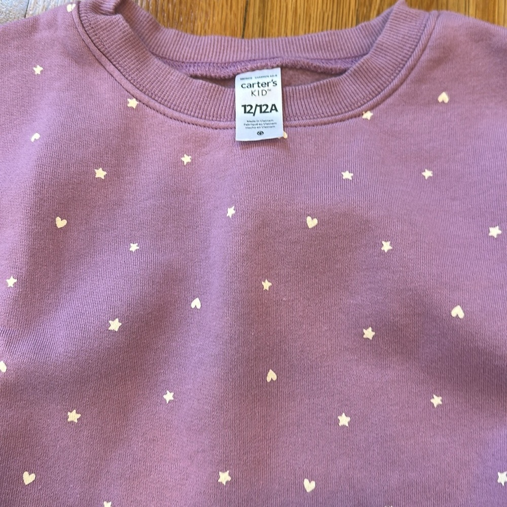 Carters girls sweat pants and sweatshirt Purple with hearts, size 12A - Picture 2 of 4
